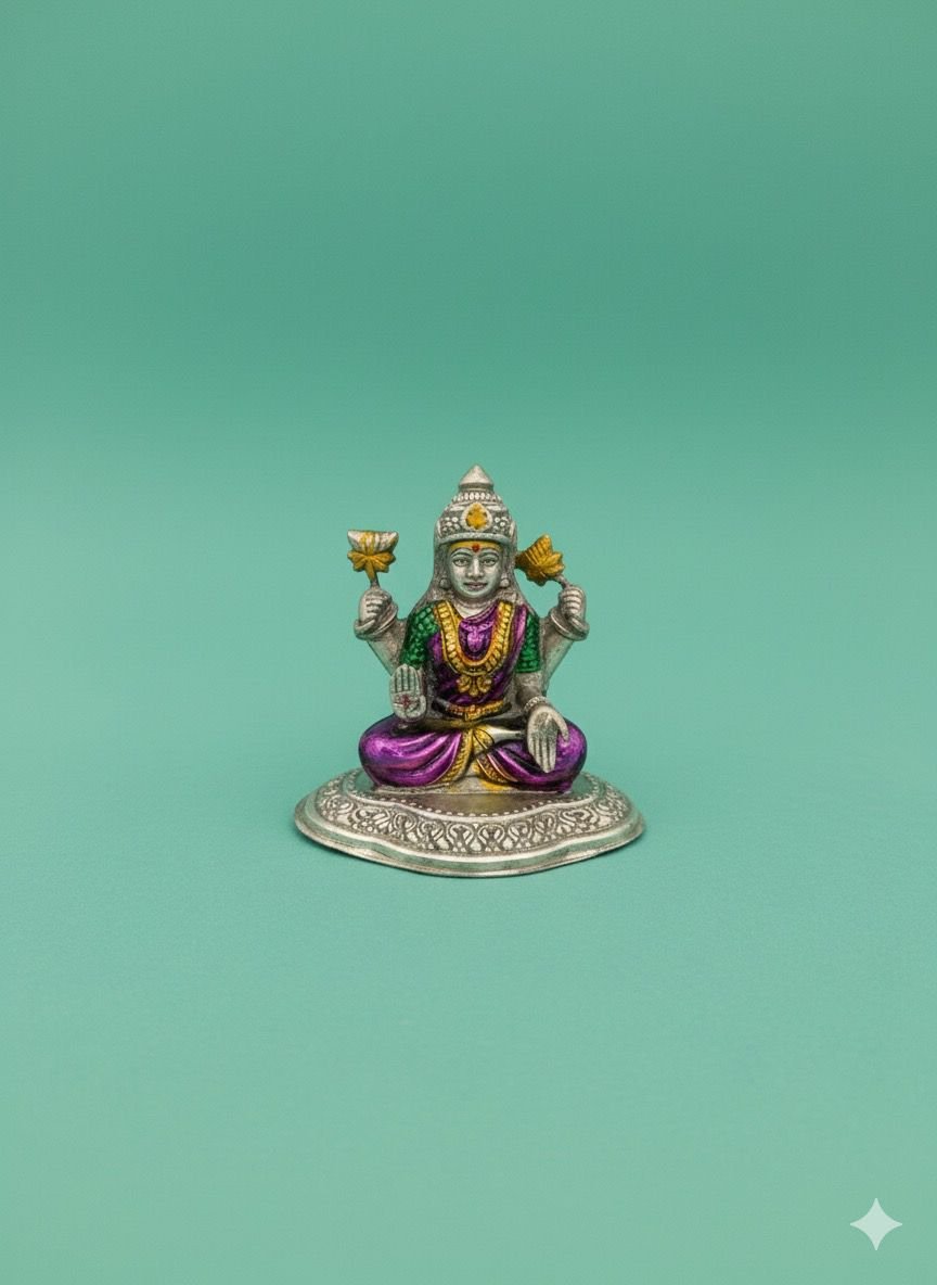 Silver Divine Grace Violet Enamel Lakshmi Idol 